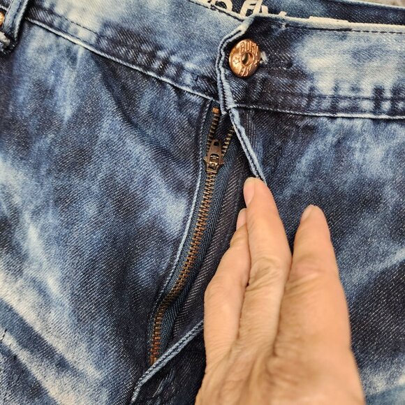 Born Fly Jeans Mens 40 Medium Wash Stretch Mid Rise Distressed Patch Streetwear - Picture 3 of 13